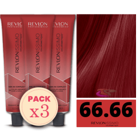 Revlon - Pack 3 Tintes REVLONISSIMO COLORSMETIQUE 66.66 Rubio Oscuro Rojo Púrpura Intenso 60 ml (Ker-Ha Complex)