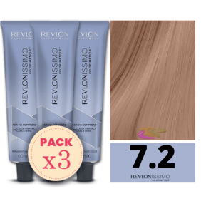 Revlon - Pack 3 Tintes REVLONISSIMO COLORSMETIQUE 7.2 Rubio Medio Irisado 60 ml (Ker-Ha Complex)