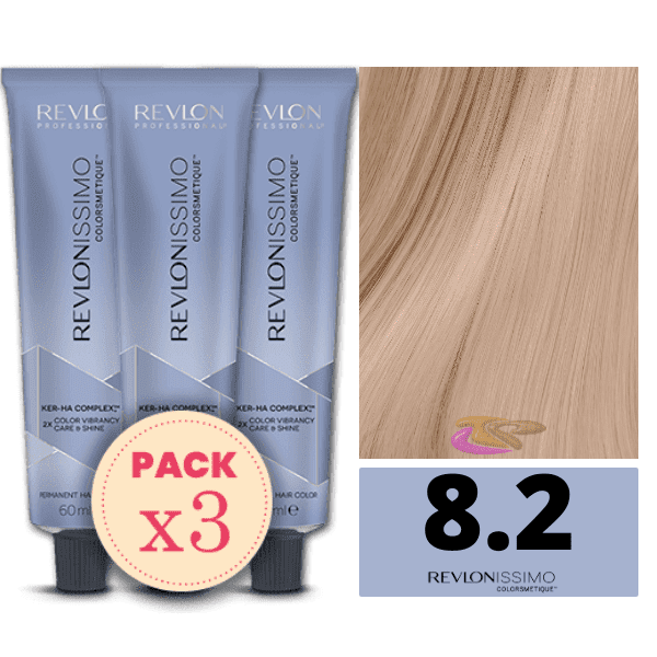 Revlon - Pack 3 Tintes REVLONISSIMO COLORSMETIQUE 8.2 Rubio Claro Irisado 60 ml (Ker-Ha Complex)