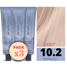 Revlon - Pack 3 Tintes REVLONISSIMO COLORSMETIQUE 10.2 Rubio Clarísimo Irisado 60 ml (Ker-Ha Complex)