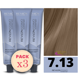 Revlon - Pack 3 Tintes REVLONISSIMO COLORSMETIQUE 7.13 Rubio Medio Ceniza Dorado 60 ml (Ker-Ha Complex)