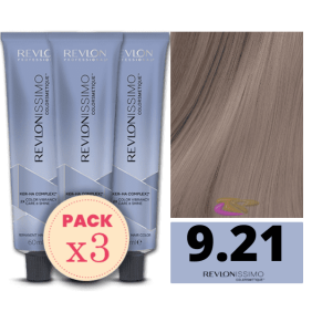 Revlon - Pack 3 Tintes REVLONISSIMO COLORSMETIQUE 9.21 Rubio Muy Claro Irisado Ceniza 60 ml (Ker-Ha Complex)