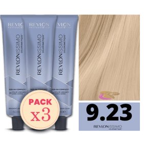 Revlon - Pack 3 Tintes REVLONISSIMO COLORSMETIQUE 9.23 Rubio Muy Claro Irisado Dorado 60 ml (Ker-Ha Complex)