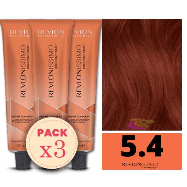 Revlon - Pack 3 Tintes REVLONISSIMO COLORSMETIQUE 5.4 Castaño Claro Cobrizo 60 ml (Ker-Ha Complex)