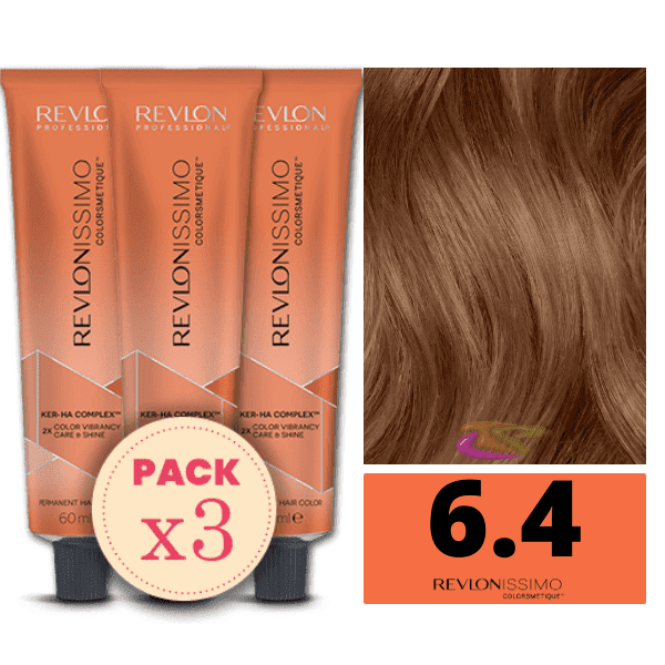 Revlon - Pack 3 Tintes REVLONISSIMO COLORSMETIQUE 6.4 Rubio Oscuro Cobrizo 60 ml (Ker-Ha Complex)