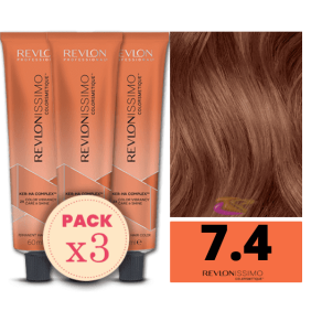 Revlon - Pack 3 Tintes REVLONISSIMO COLORSMETIQUE 7.4 Rubio Medio Cobrizo 60 ml (Ker-Ha Complex)