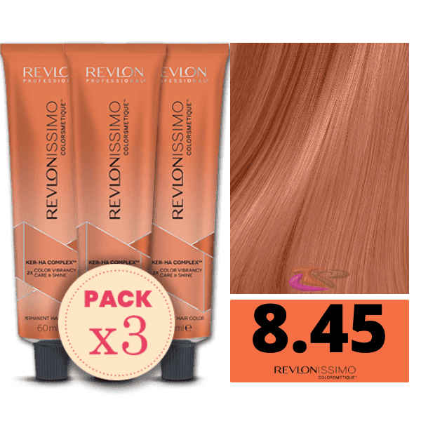 Revlon - Pack 3 Tintes REVLONISSIMO COLORSMETIQUE 8.45 Rubio Claro Cobrizo Caoba 60 ml (Ker-Ha Complex)