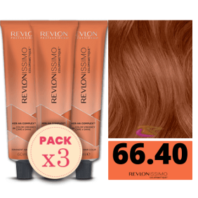 Revlon - Pack 3 Tintes REVLONISSIMO COLORSMETIQUE 66.40 Rubio Oscuro Cobrizo Intenso 60 ml (Ker-Ha Complex)