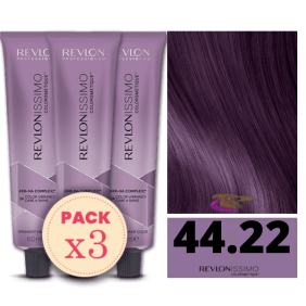 Revlon - Pack 3 Tintes REVLONISSIMO COLORSMETIQUE 44.22 Castaño Medio Violeta Intenso 60 ml (Ker-Ha Complex)