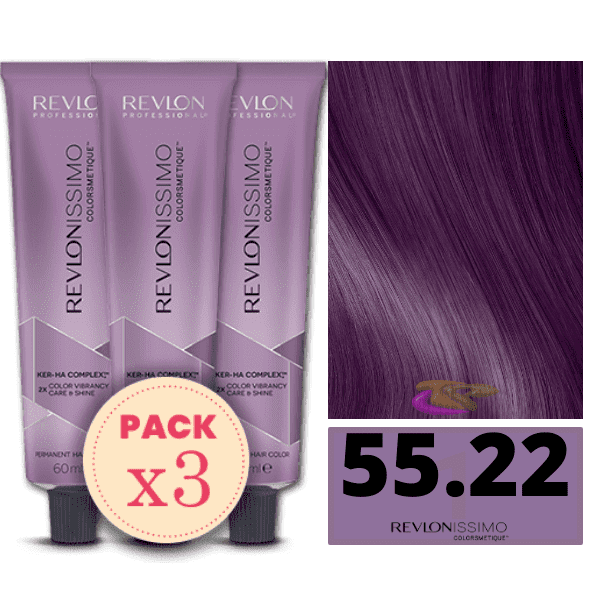 Revlon - Pack 3 Tintes REVLONISSIMO COLORSMETIQUE 55.22 Castaño Claro Violeta Intenso 60 ml (Ker-Ha Complex)