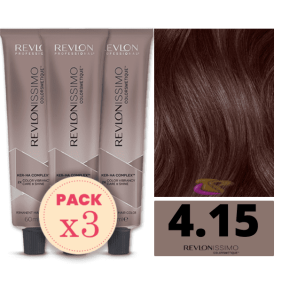 Revlon - Pack 3 Tintes REVLONISSIMO COLORSMETIQUE 4.15 Castaño Medio Ceniza Caoba 60 ml (Ker-Ha Complex)