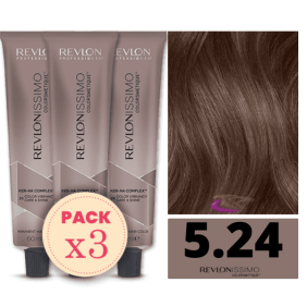 Revlon - Pack 3 Tintes REVLONISSIMO COLORSMETIQUE 5.24 Castaño Claro Irisado Marrón 60 ml (Ker-Ha Complex)