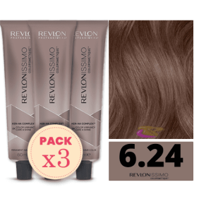 Revlon - Pack 3 Tintes REVLONISSIMO COLORSMETIQUE 6.24 Rubio Oscuro Irisado Marrón 60 ml (Ker-Ha Complex)