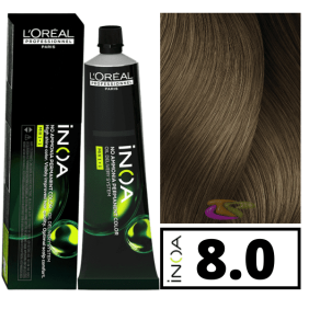 L`Oréal - Tinte INOA sin amoniaco 8.0 Rubio Claro Cobertura Profunda 60 ml