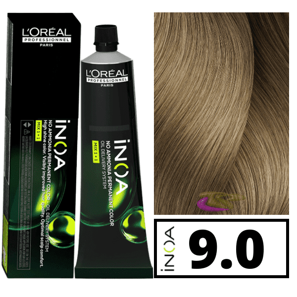 L`Oréal - Tinte INOA sin amoniaco 9.0 Rubio Muy Claro Fundamental Cobertura Profunda 60 ml