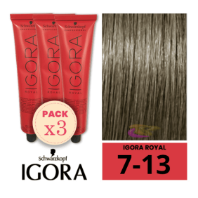 Schwarzkopf - Pack 3 Tintes Igora Royal 7/13 Rubio Medio Ceniza Mate 60 ml