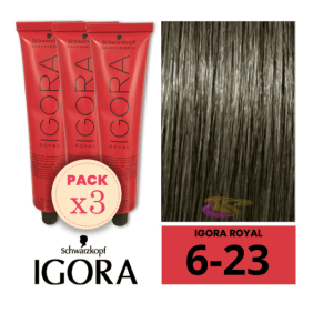 Schwarzkopf - Pack 3 Tintes Igora Royal 6/23 Rubio Oscuro Humo Mate 60 ml 