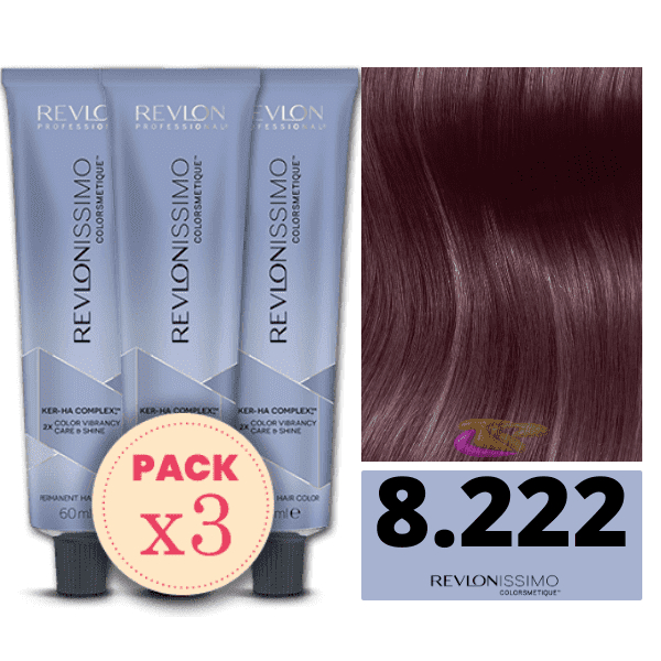 Revlon - Pack 3 Tintes REVLONISSIMO COLORSMETIQUE 8.222 Rubio Claro Malva Virtual 60 ml (Ker-Ha Complex)