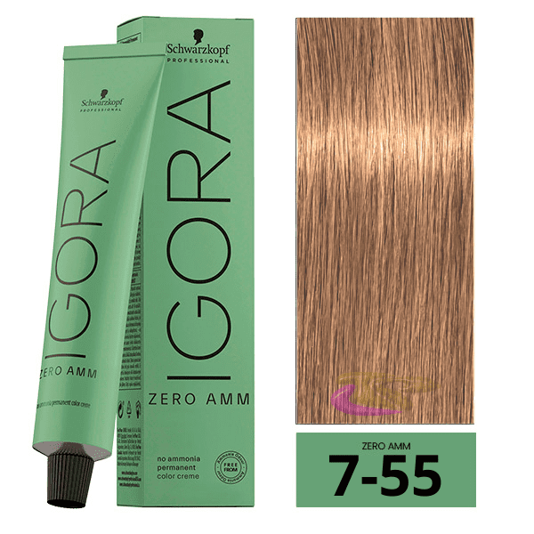 Schwarzkopf - Tinte Igora ZERO AMM (Sin Amoniaco) 7-55 Rubio Medio Dorado Intenso 60 ml