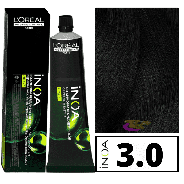 L`Oréal - Tinte INOA sin amoniaco 3.0 Castaño Oscuro Cobertura Profunda 60 ml