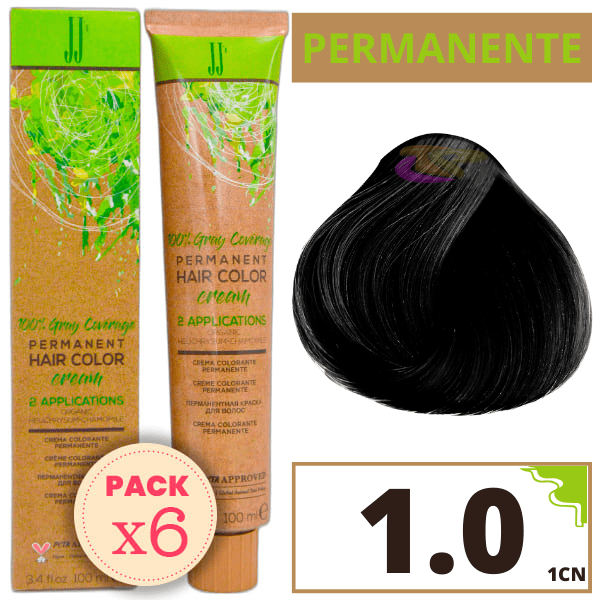 JJ`s - Pack 6 Tintes Permanentes Nº 1.0 Negro Natural Frío (1CN) 100 ml