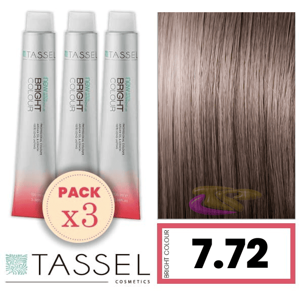 Tassel - Pack 3 Tintes BRIGHT COLOUR con Argán y Keratina Nº 7.72 RUBIO MEDIO MARRÓN BEIGE 100 ml
