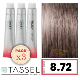 Tassel - Pack 3 Tintes BRIGHT COLOUR con Argán y Keratina Nº 8.72 RUBIO CLARO MARRÓN BEIGE 100 ml