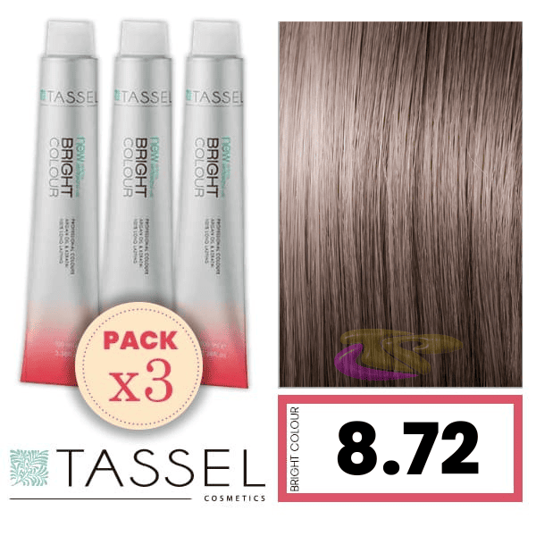Tassel - Pack 3 Tintes BRIGHT COLOUR con Argán y Keratina Nº 8.72 RUBIO CLARO MARRÓN BEIGE 100 ml