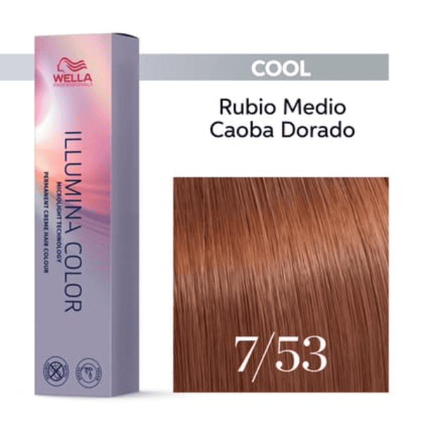 Wella - Tinte Illumina Color 7/53 Rubio Medio Caoba Dorado 60 ml