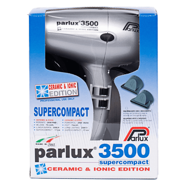 Parlux - Secador de pelo 3500 SUPERCOMPACT IONIC Plata 1960 watios