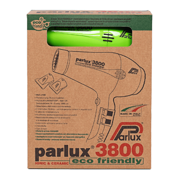 Parlux - Secador de pelo 3800 ECO FRIENDLY IONIC CERAMIC Verde 2100 watios