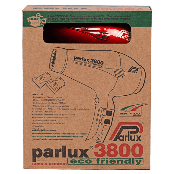 Parlux - Secador de pelo 3800 ECO FRIENDLY IONIC CERAMIC Rojo 2100 watios