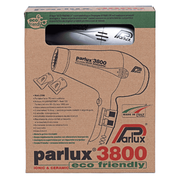 Parlux - Secador de pelo 3800 ECO FRIENDLY IONIC CERAMIC Plata 2100 watios