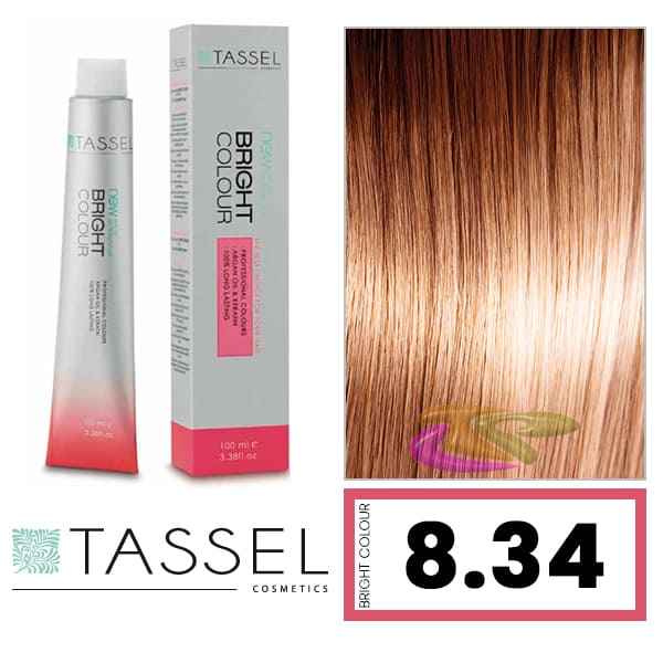 Tassel - Tinte BRIGHT COLOUR con Argán y Keratina Nº 8.34 RUBIO CLARO DORADO COBRE 100 ml (03972)