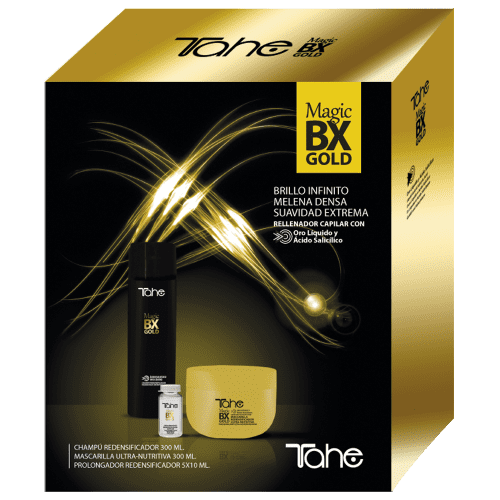 Tahe - Pack MAGIC BX GOLD (Champú Redensificador 300 ml + Mascarilla Redensificadora 300 ml + 5 Ampollas Redensificadoras 10 ml)