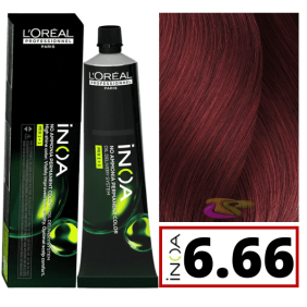 L`Oréal - Tinte INOA CARMILANE sin amoniaco 6.66 Rubio Oscuro Rojo Intenso 60 ml