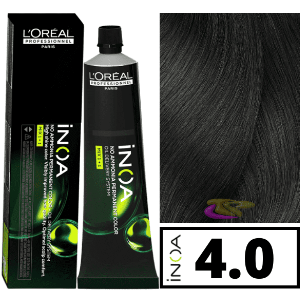 L`Oréal - Tinte INOA sin amoniaco 4.0 Castaño Cobertura Profunda 60 ml