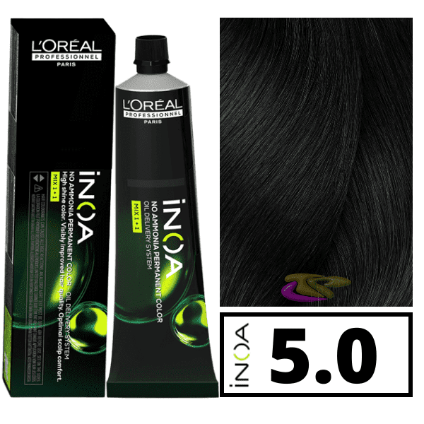 L`Oréal - Tinte INOA sin amoniaco 5.0 Castaño Claro Cobertura Profunda 60 ml