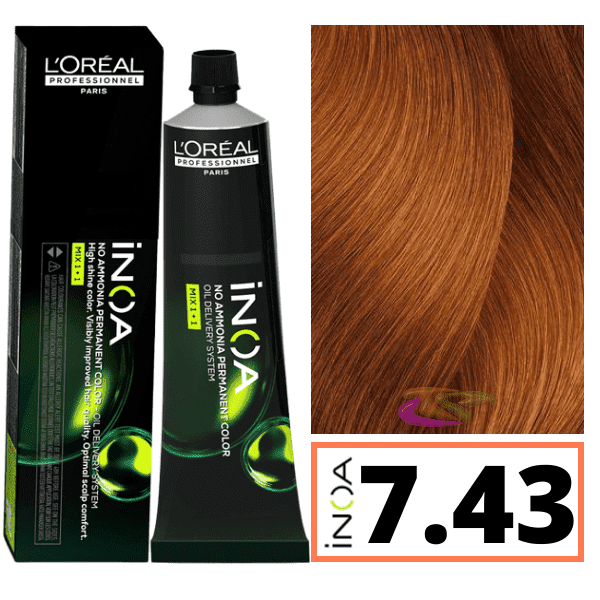 L`Oréal - Tinte INOA sin amoniaco 7.43 Rubio Cobrizo Dorado 60 ml