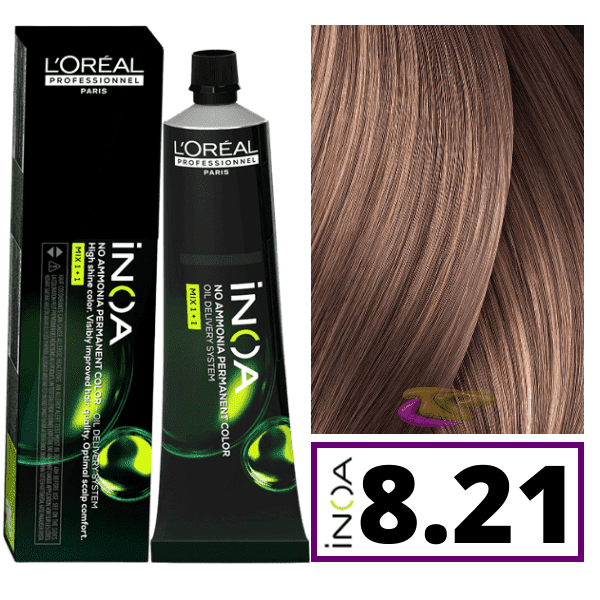 L`Oréal - Tinte INOA sin amoniaco 8.21 Rubio Claro Irisado Ceniza 60 ml