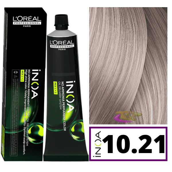 L`Oréal - Tinte INOA sin amoniaco 10.21 Rubio Platino Irisado Ceniza 60 ml