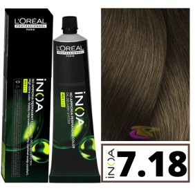 L`Oréal - Tinte INOA sin amoniaco 7.18 Rubio Ceniza Moka 60 ml