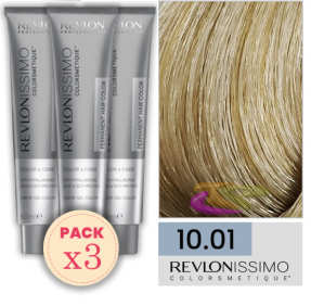 Revlon - Pack 3 Tintes REVLONISSIMO COLORSMETIQUE 10.01 Rubio Clarisimo Ceniza Natural 60 ml