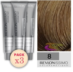 Revlon - Pack 3 Tintes REVLONISSIMO COLORSMETIQUE 8 Rubio Claro 60 ml