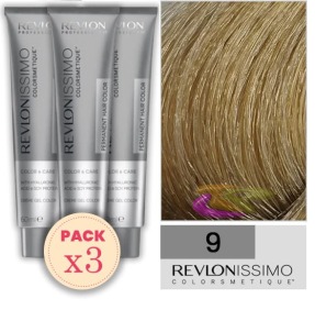 Revlon - Pack 3 Tintes REVLONISSIMO COLORSMETIQUE 9 Rubio Muy Claro 60 ml