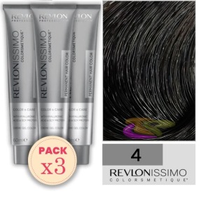 Revlon - Pack 3 Tintes REVLONISSIMO COLORSMETIQUE 4 Castaño Medio 60 ml