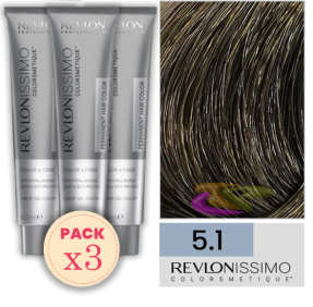 Revlon - Pack 3 Tintes REVLONISSIMO COLORSMETIQUE 5.1 Castaño Claro Ceniza 60 ml