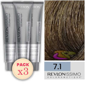 Revlon - Pack 3 Tintes REVLONISSIMO COLORSMETIQUE 7.1 Rubio Ceniza 60 ml