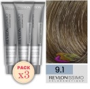 Revlon - Pack 3 Tintes REVLONISSIMO COLORSMETIQUE 9.1 Rubio Muy Claro Ceniza 60 ml