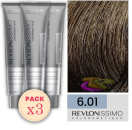 Revlon - Pack 3 Tintes REVLONISSIMO COLORSMETIQUE 6.01 Rubio Oscuro Ceniza Natural 60 ml
